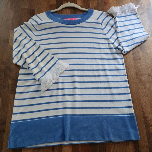 Lilly Pulitzer Dasha Striped Fringed Sweater Blue White Size Large - Picture 7 of 8